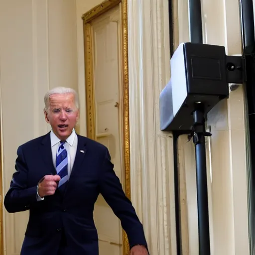 Image similar to Joe Biden caught on a surveillance camera stealing money,CCTV