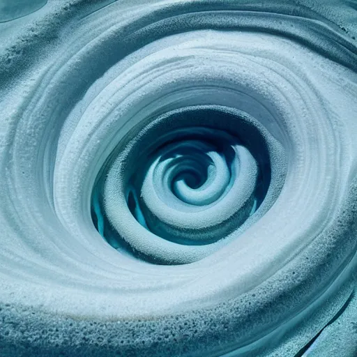 Prompt: spiral fused foam, water wave ocean, photography, photorealistic,