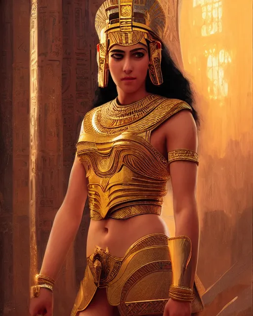 Prompt: Jessica Kahawaty as a beautiful egyptian princess, gorgeous, portrait, Symmetrical, powerful, intricate, beautiful, masterpiece, elegant, volumetric lighting, highly detailed, artstation, sharp focus, no cropping, illustration, Jean-Leon Gerome , ruan jia