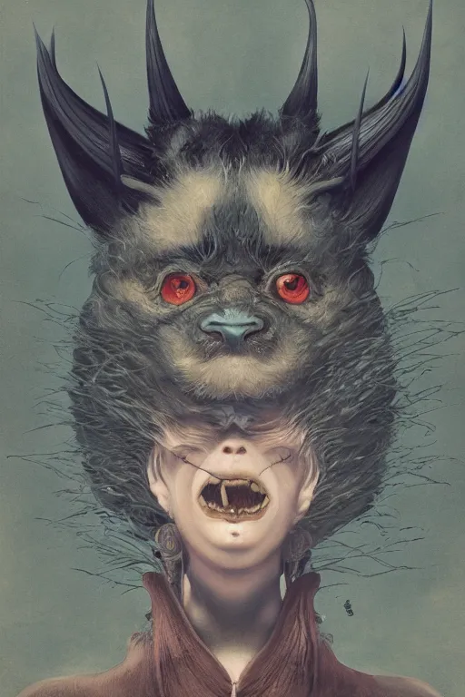 Image similar to a portrait of a japanese devil animal illustrated by miyazaki by karol bak, james jean, tom bagshaw, rococo, sharp focus, trending on artstation, cinematic lighting, hyper realism, octane render, 8 k, hyper detailed, vivid, ultra detailed, highly detailed