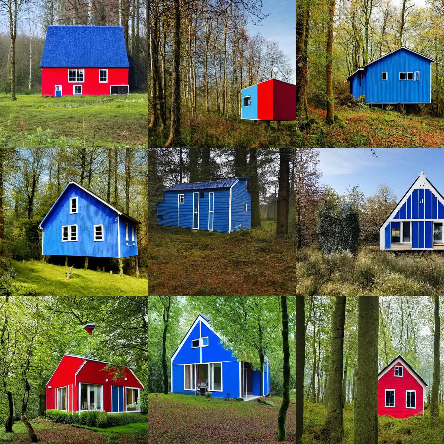 Prompt: een blauw huis in een rood bos