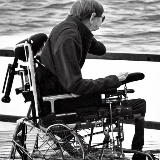 Prompt: Stephen Hawking being pushed of a pier