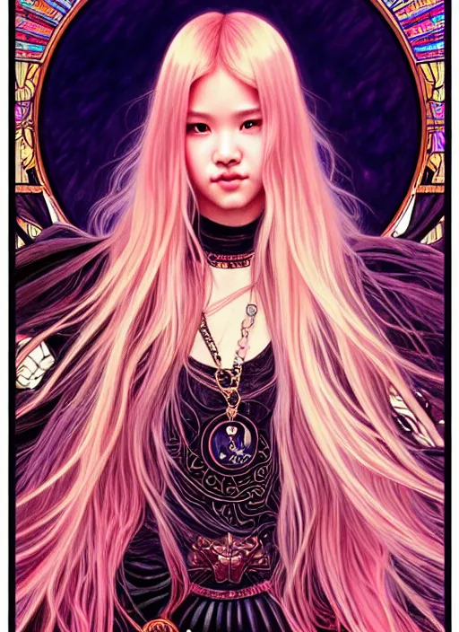 Image similar to jossi of blackpink, king, tarot card, highly detailed, digital painting, smooth, sharp focus, illustration, ultra realistic, 8 k, art by artgerm and alphonse mucha