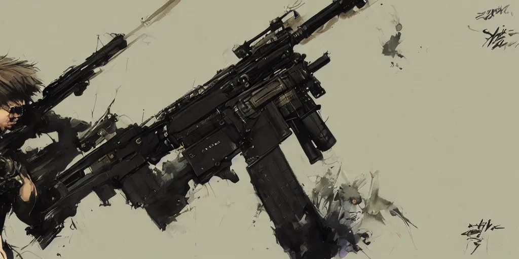 Prompt: m 4 1 6 rifle by yoji shinkawa, katayama bokuyo, agnes cecile, concept art, vibrant colors, 8 k