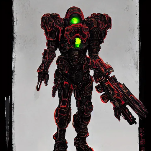 Image similar to doom slayer, painted by tsutomu nihei, painted by stanley lau