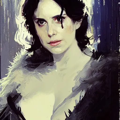 Image similar to alison brie as john snow, intricate, elegant, highly detailed, greg manchess, mucha, liepke, ruan jia, jeffrey catherine jones, ridley scott