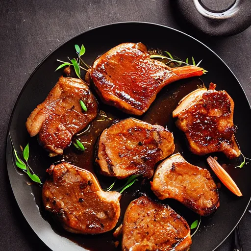 Prompt: caramelized pork chops, professional food photography