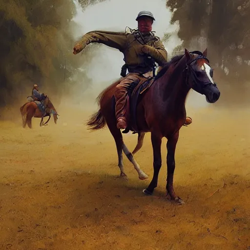 Image similar to а man carries a horse over him, hyperrealism, no blur, 4 k resolution, ultra detailed, style of ron cobb, adolf hiremy - hirschl, syd mead, ismail inceoglu, rene margitte