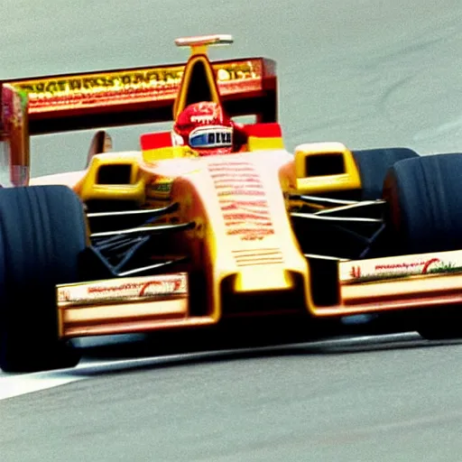 Image similar to Michael Schumacher leading the race, 1980 style photography