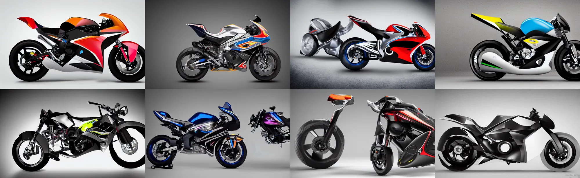 Prompt: side view of modern motocycle, futuristic, concept, gt, speed, colorfull, product shot, studio light, technology