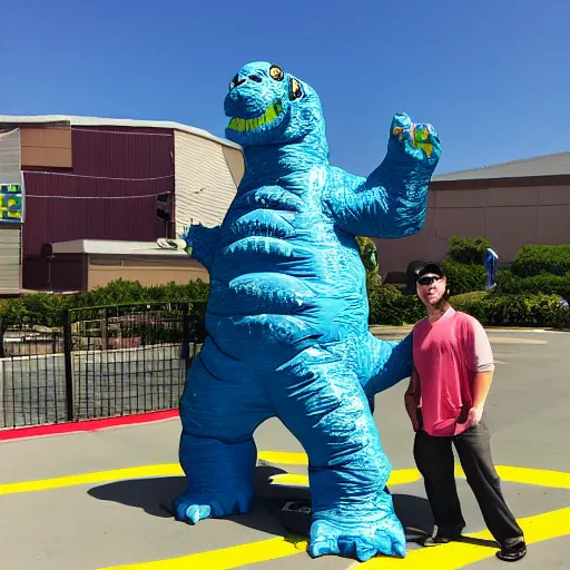 Prompt: wacky inflatable godzilla