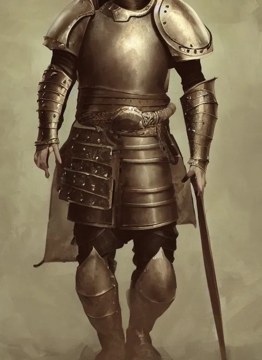 Prompt: oilpainting of a young medieval knight, ugly, hunchback, knight armor, no helmet, stringy hair, blemished face, strong, high resolution, clear image, digital art, studio photo, 4 k, clear lines, artstation