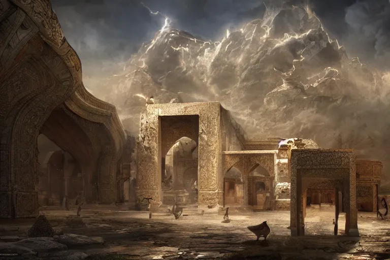 Image similar to the most amazing dream you ever had about ancient persia, hyper realistic, ambient lighting, concept art, intricate, hyper detailed, smooth, dynamic volumetric lighting, octane, cinematic