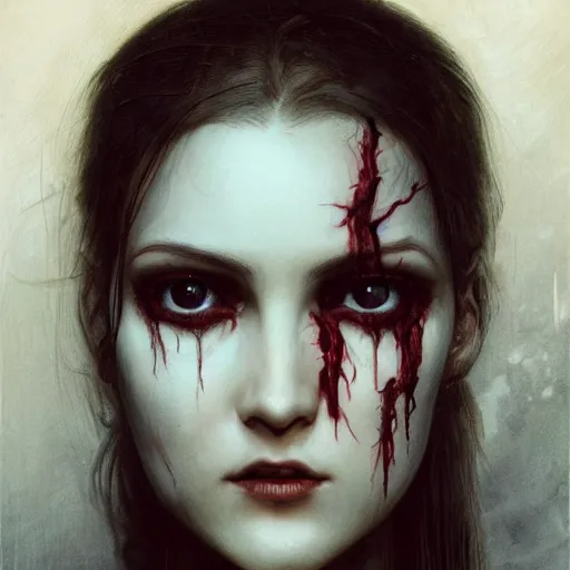 Image similar to A closeup portrait of an attractive zombie girl, fullbody, horror, intricate, moody, highly detailed, artstation, concept art, smooth, sharp focus, illustration, art by greg rutkowski and orientalism and bouguereau and Zdzislaw Beksinski, Dungeons & Dragons, good clear quality, lighting, biology, symmetrical artwork, evil, 135 mm, cinematic, hyper realism, high detail, octane render, 8k, chrome accents