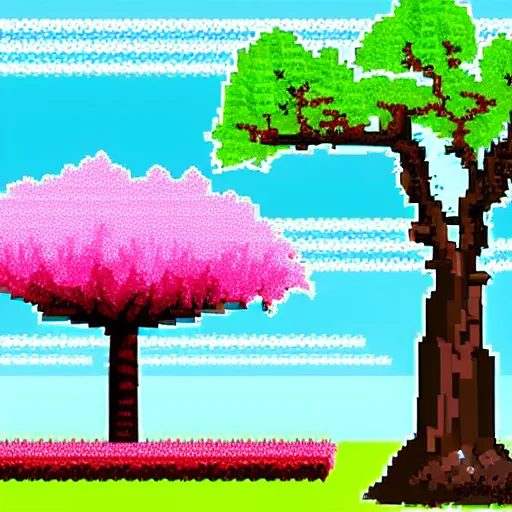 Image similar to sakura tree landscape, 8 bit style