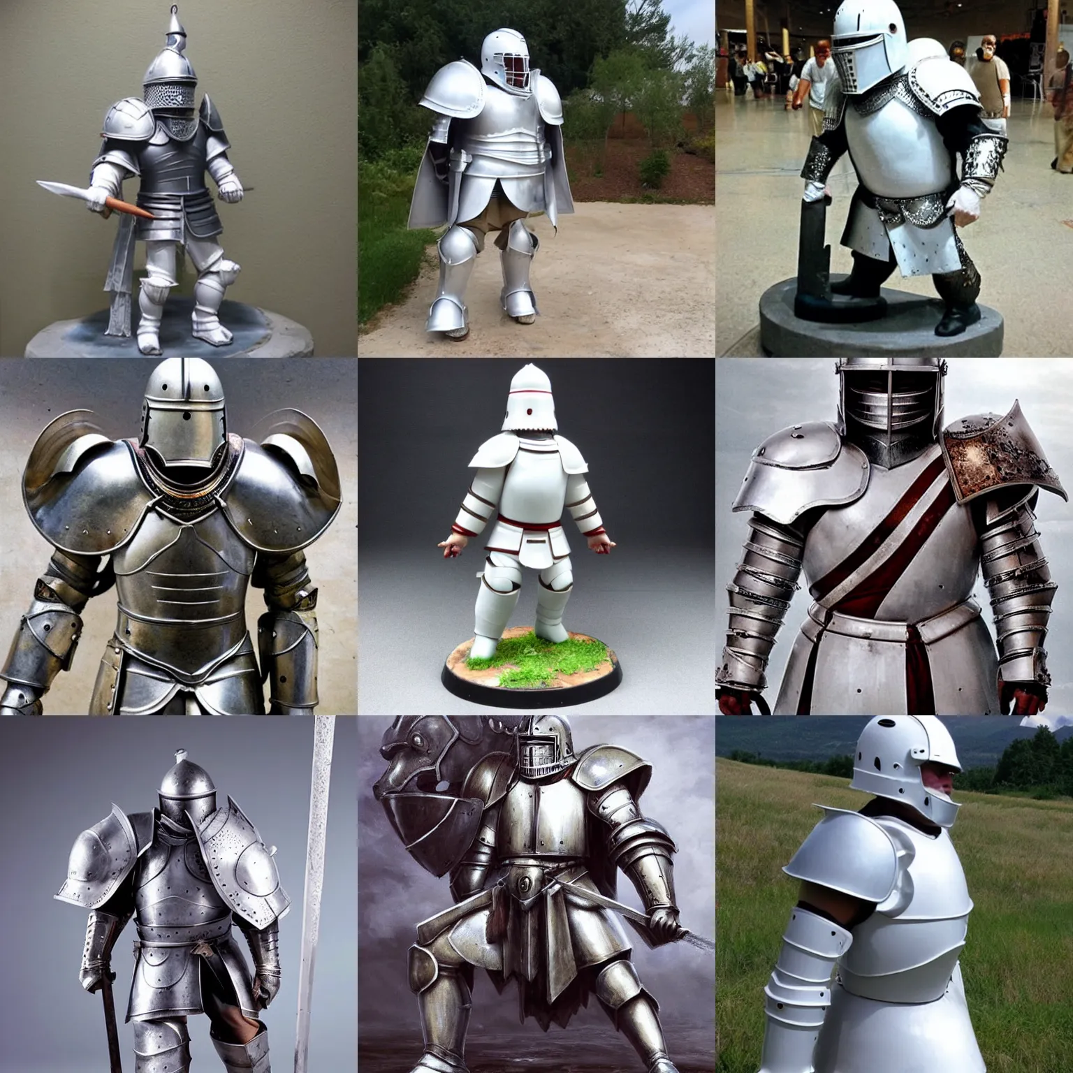 Prompt: white oversized giant knight. wears toilet bowl as helmet .-C 12