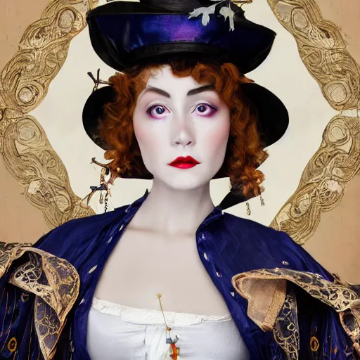 Image similar to beautiful porcelain witch woman with artnouveau garment and ornaments portrait sharp focus 8 k