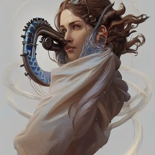 Prompt: a strange blowing horn, d & d, fantasy, intricate, elegant, highly detailed, digital painting, artstation, concept art, smooth, sharp focus, illustration, art by artgerm and greg rutkowski and alphonse mucha