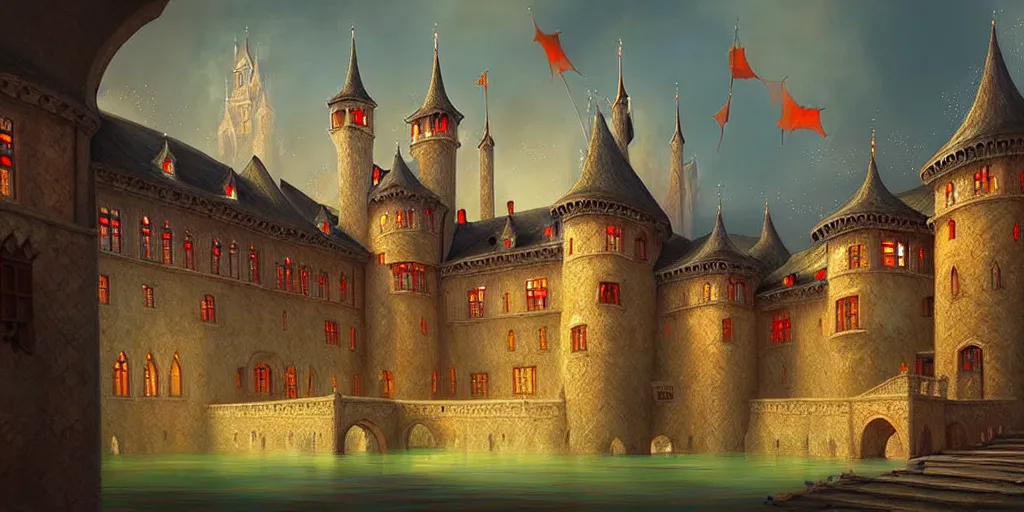 Image similar to a beautiful medieval european palace, fantasy art, painting by dancheng ye