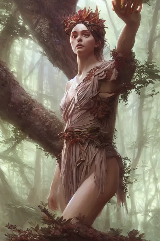 Image similar to goddess of the forest, accurate anatomy, only two hands, highly detailed, digital painting, artstation, concept art, smooth, sharp focus, illustration, unreal engine 5, 8 k, art by artgerm and greg rutkowski and edgar maxence