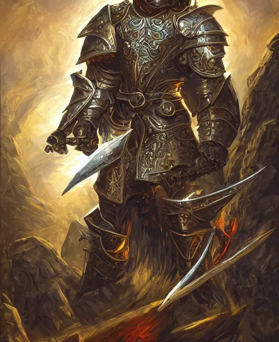 Prompt: final boss warrior, fantasy, man, gilded shiny armour, contrast, highly detailed, digital painting, artstation, concept art, wallpaper, smooth, sharp focus, illustration, illumination, art by larry elmore, jeff easley, clyde waldwell, keith parkinson, daniel r horne