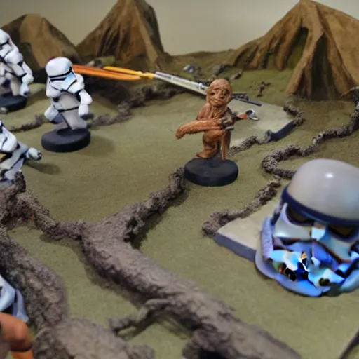 Image similar to a claymation model of a star wars battlefield