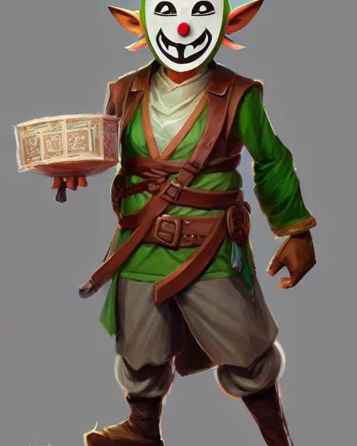 Image similar to character concept art of the happy mask salesman from the legend of zelda | | handsome - fine - face, pretty face, realistic shaded perfect face, fine details by stanley artgerm lau, wlop, lois van, rossdraws, james jean, andrei riabovitchev, marc simonetti, and sakimichan, tranding on artstation