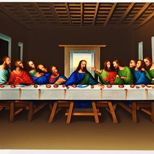 Prompt: the squad at the last supper,