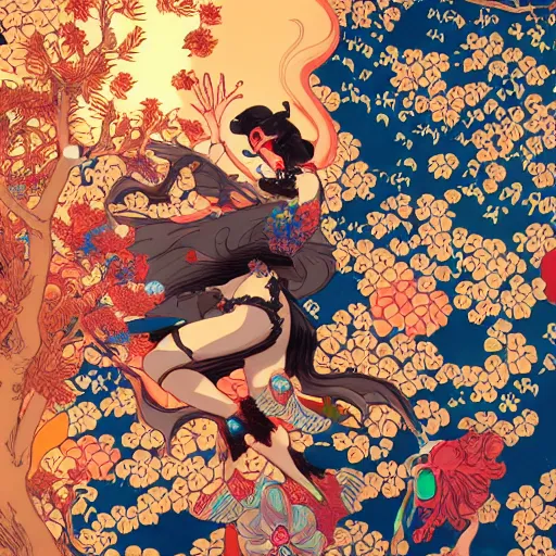 Image similar to james jean style, utagawa kunisada style, vfx art, unreal engine render, claymation style, colourful, volumetric light, digital painting, digital illustration, dramatic light,