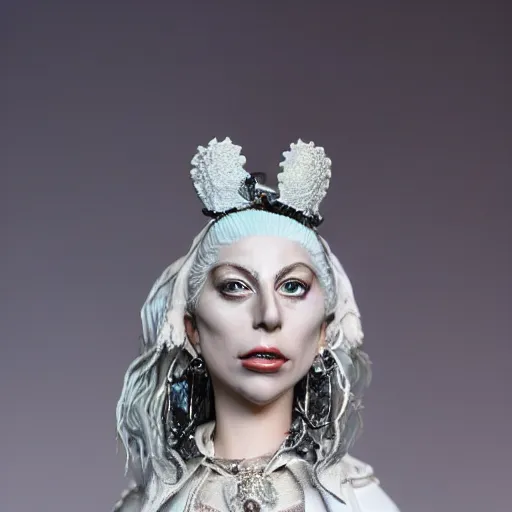 Prompt: lady gaga as a highly detailed porcelain figure on stand _ h 7 6 8