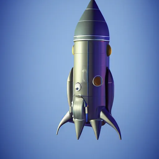 Prompt: a cute space rocket made of shiny plastic and aluminium - professional photo studio - unreal 5 - artstation trending - vintage design - dark bleu background - vignette