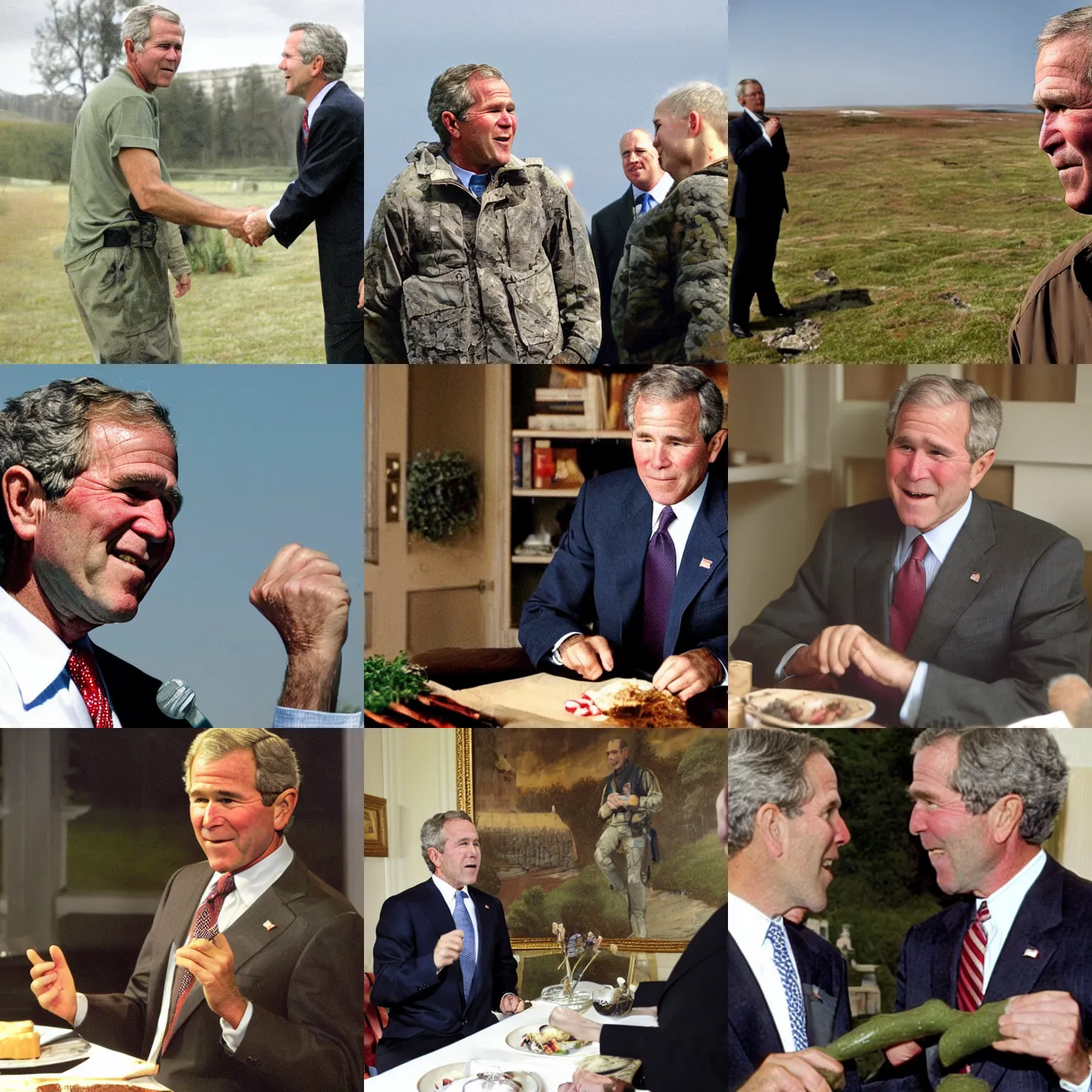 Prompt: George W. Bush on kristiansten fortress eating a popsickle