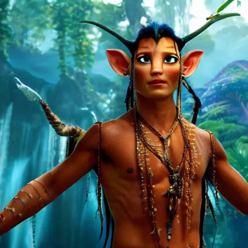 Image similar to stunning awe inspiring johnny depp as a navi from the movie avatar, movie still 8 k hdr atmospheric lighting