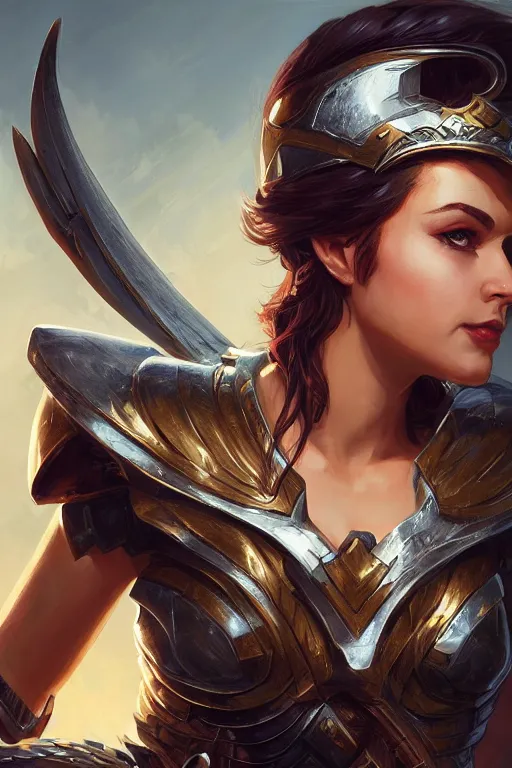 Image similar to amazon valkyrie athena, d & d, fantasy, portrait, highly detailed, headshot, digital painting, trending on artstation, concept art, sharp focus, illustration, art by artgerm and greg rutkowski and magali villeneuve