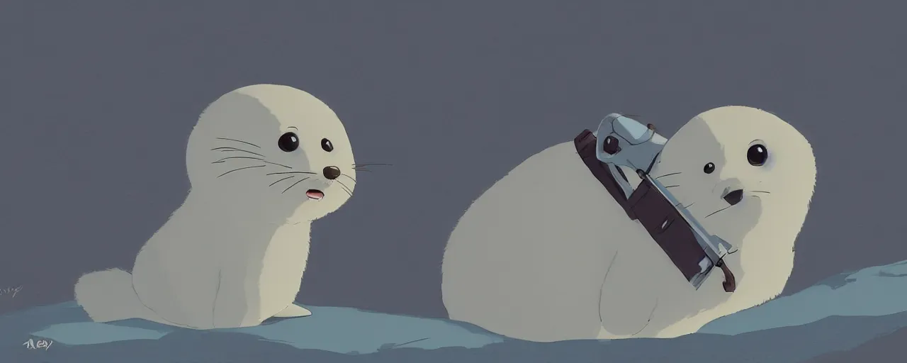 Prompt: baby harp seal dressed as a pilot from the 1 9 3 0 s, atey ghailan, goro fujita, studio ghibli, rim light, soft daytime lighting, clear focus, very coherent