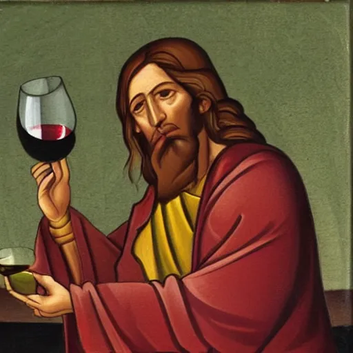 Prompt: portrait of jesus and muhammed drinking wine together, Wholesome