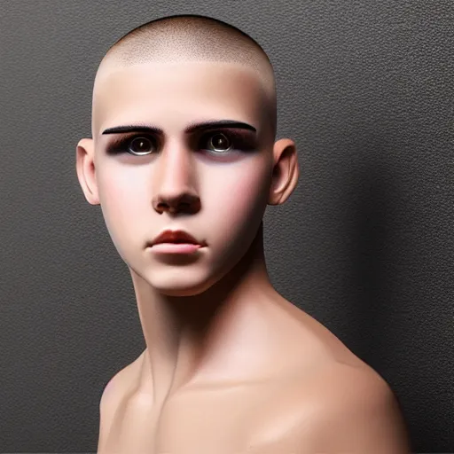 Image similar to attractive male teenager buzz cut hunter eyes high - quality highly detailed photo realistic 8 k