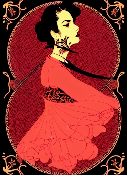 Image similar to silhouette of a spanish flamenca, vector art style, medium shot, intricate, elegant, highly detailed, digital art, ffffound, art by jc leyendecker and sachin teng