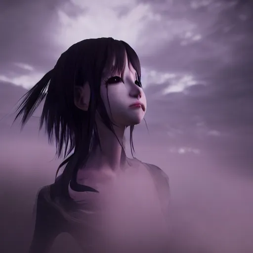 Prompt: photorealistic full shot of angry darkness anime girl, inspired by Tim Burton, detailed, unreal engine 4k volumetric light, fog,