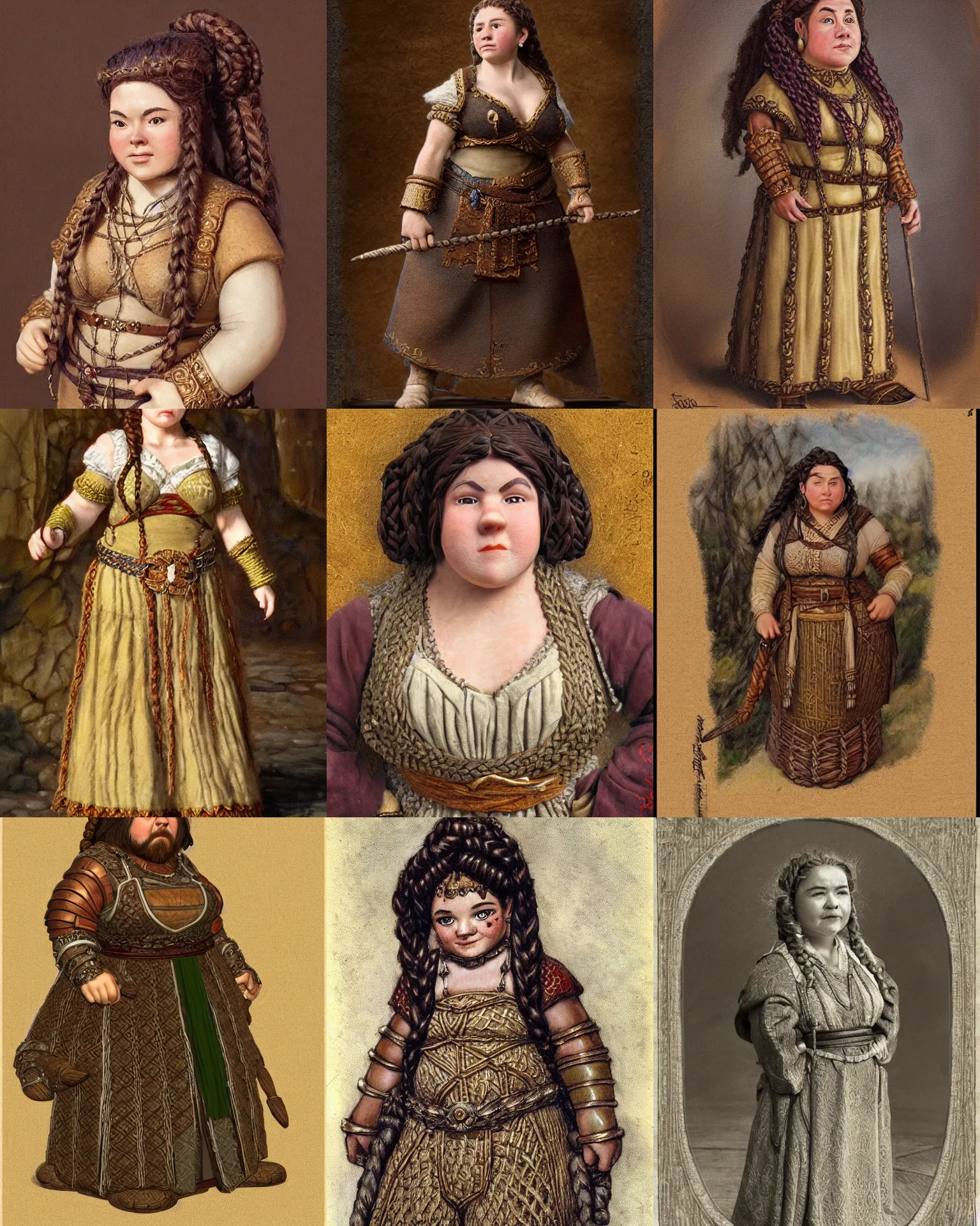 Prompt: female dwarven noblewoman, chubby short stature, braided intricate hair, by francisco pradilla ortiz