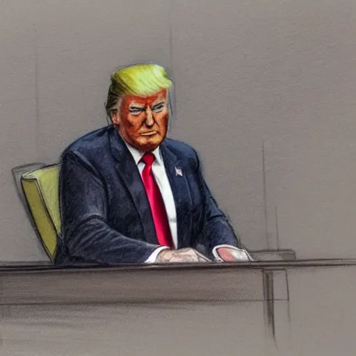 Image similar to donald trump on trial, courtroom sketch