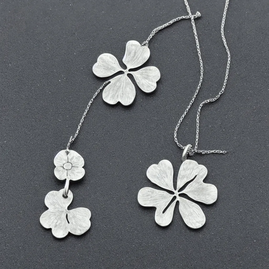 Image similar to Amulet Of Clover inlaid in silver, realistic, clean,