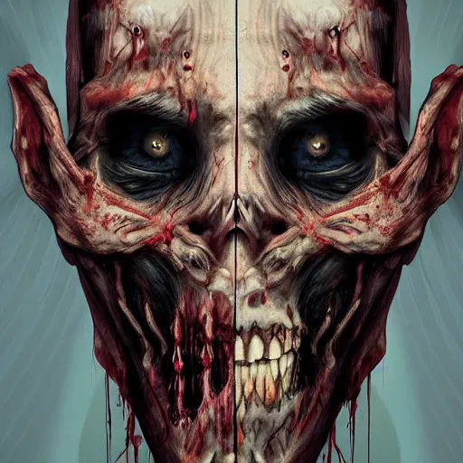 Image similar to decayed zombie face, symmetrical, artstation