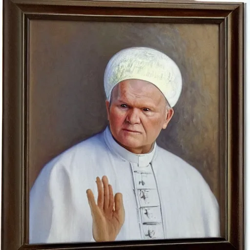 Image similar to portrait of john paul ii wearing white turban with a dome on top by claude monet