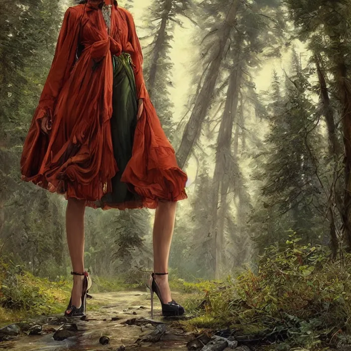 Prompt: future fashion, feminine, full body, western, vibrant, slick, global wisdom, hd, digital art, concept art, digital painting, art station, by ivan shishkin, by james gurney