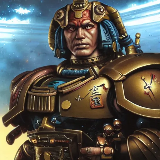 Prompt: Yujiro Hamna from Baki as a space marine Primarch, warhammer 40k, closeup character portrait art by Donato Giancola, Craig Mullins, digital art, trending on artstation