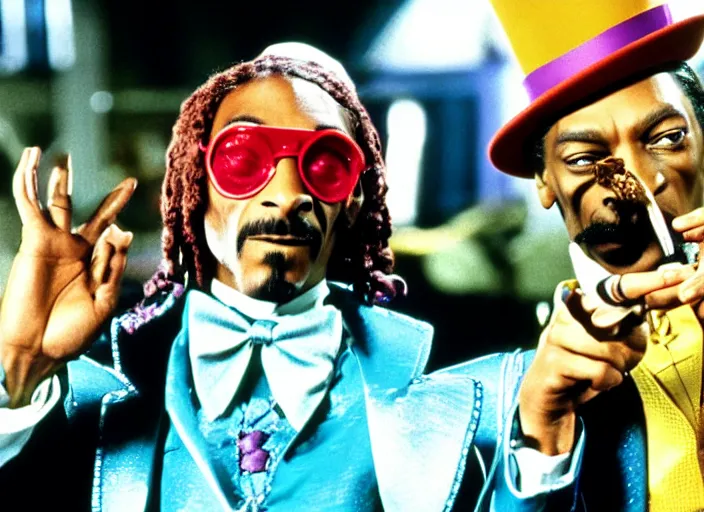 Image similar to film still of Snoop Dogg as Willy Wonka in Willy Wonka and the Chocolate Factory 1971