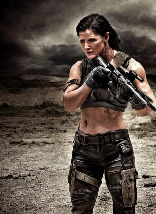 Image similar to photography gina carano prehistoric postapocalyptic survivor cinematic