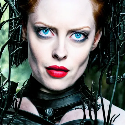 Prompt: Deborah Ann Woll as Regina Scissorhands in Edward Scissorhands Remake, (EOS 5DS R, ISO100, f/8, 1/125, 84mm, postprocessed, crisp face, facial features)