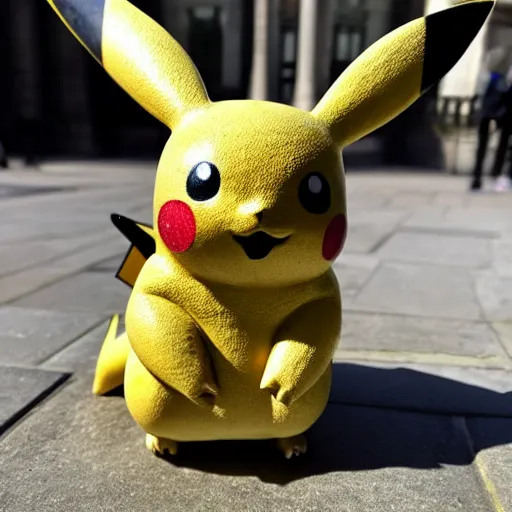 Prompt: a pikachu marble statue in London, intricate detail